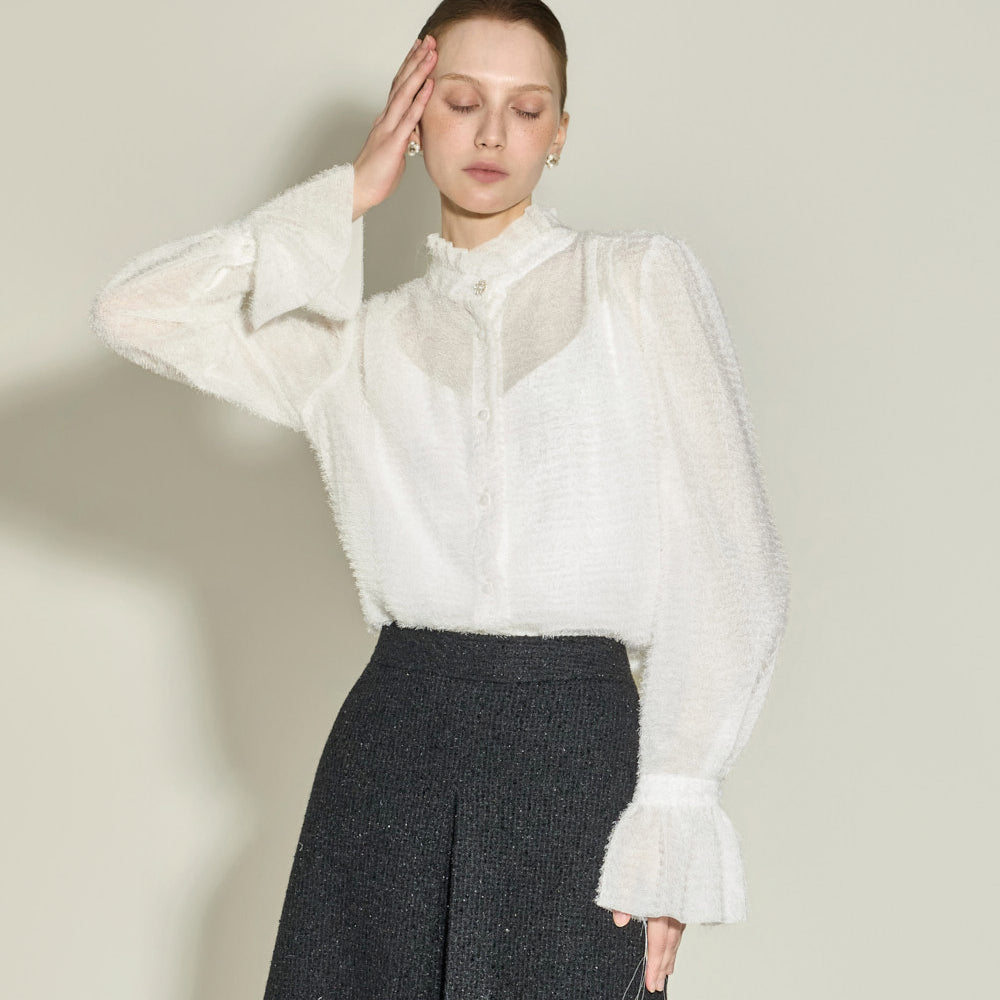 B3163 Frill High Neck Blouse