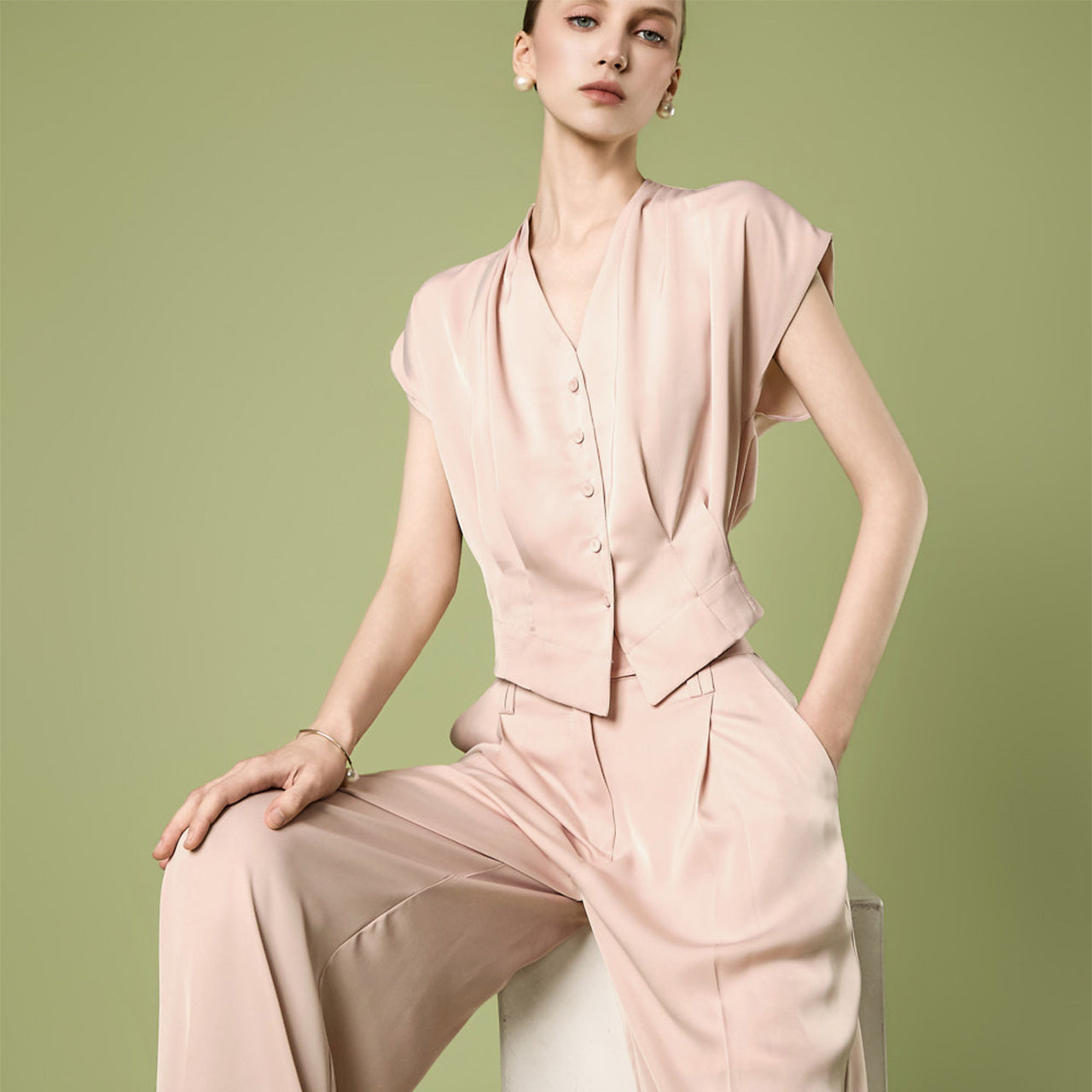 B3207 Satin Vest Blouse