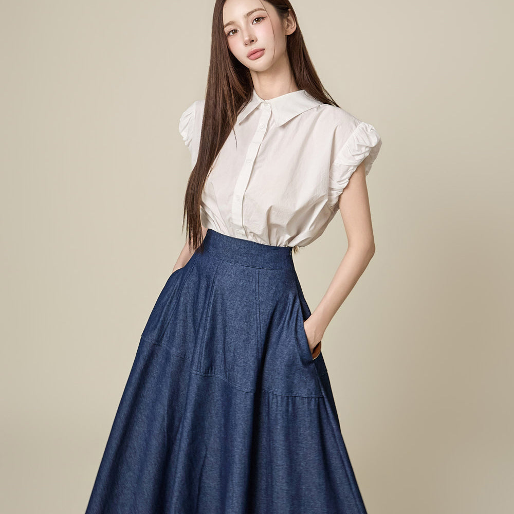 B3219 Linen Frill Shoulder Blouse
