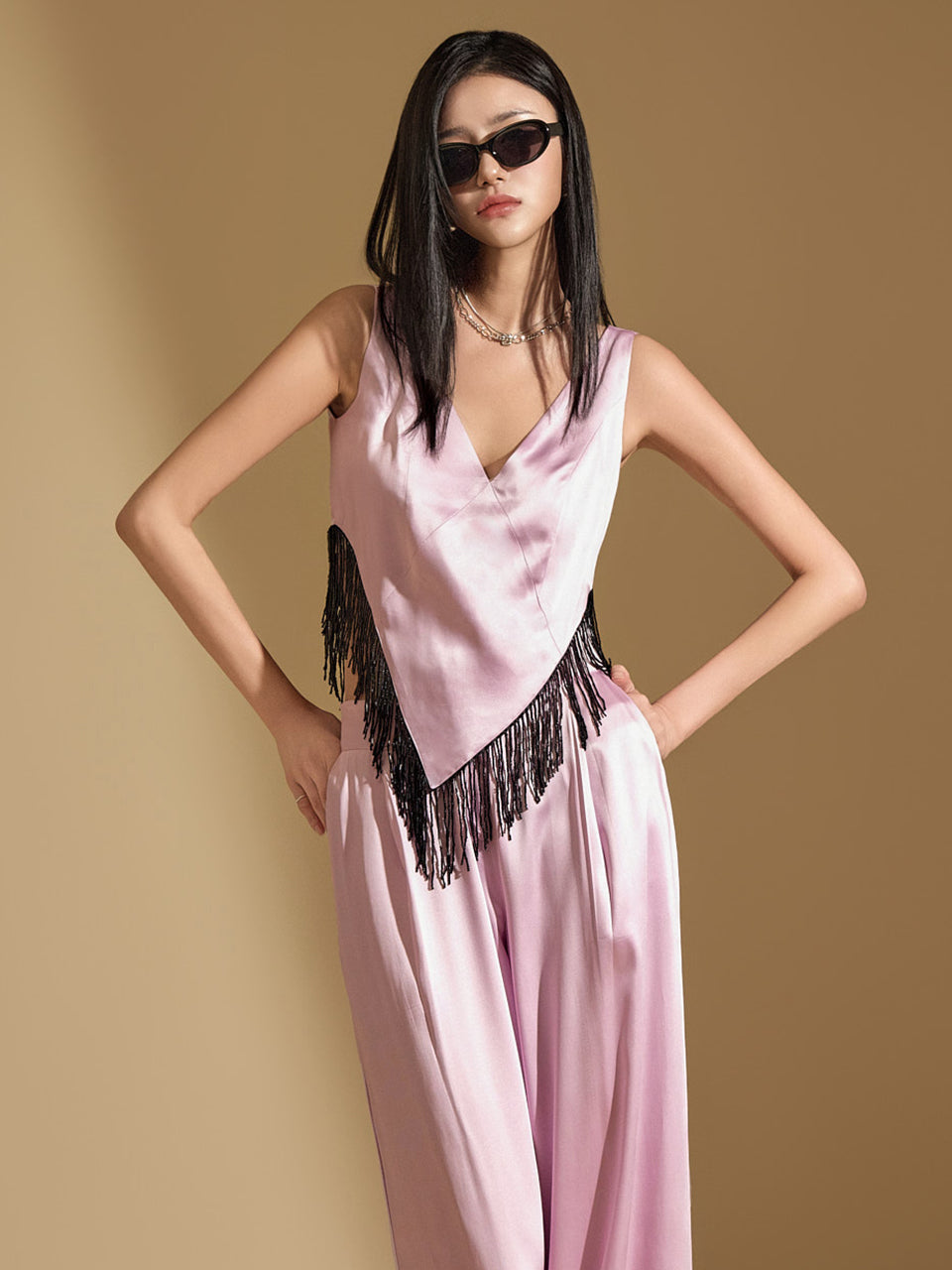 B9186 珠饰流苏衬衫