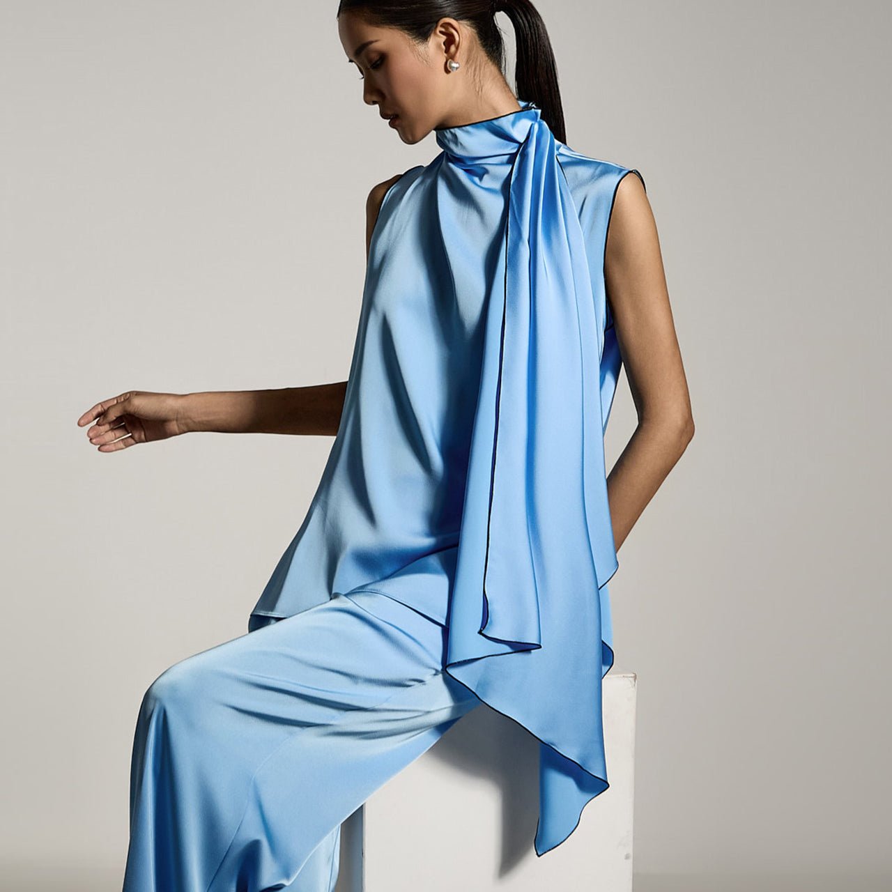 B9195 Satin Sleeveless Blouse