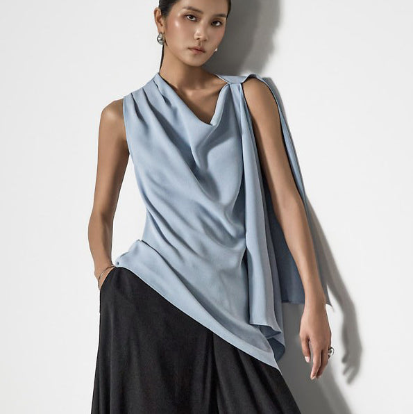 B9222 Drape Asymmetrical Blouse