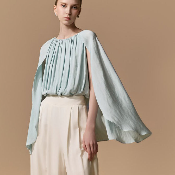 B9224 Shirred Cape Blouse