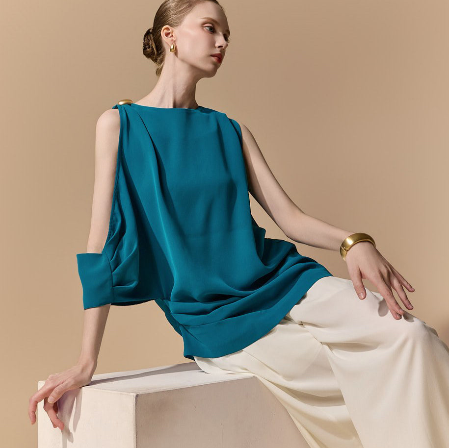 B9227 Drape One-Shoulder Blouse