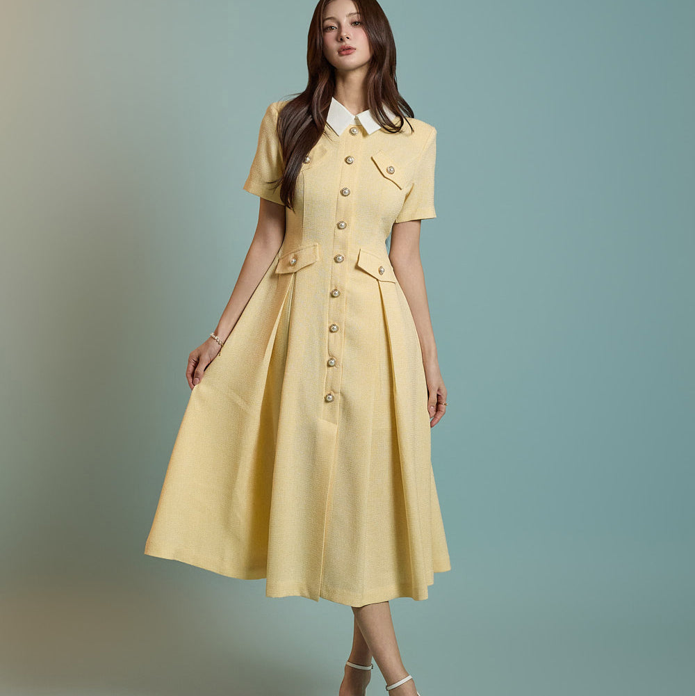 D4664 粗花呢领连衣裙