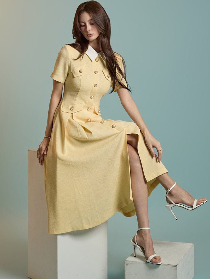 D4664 粗花呢领连衣裙