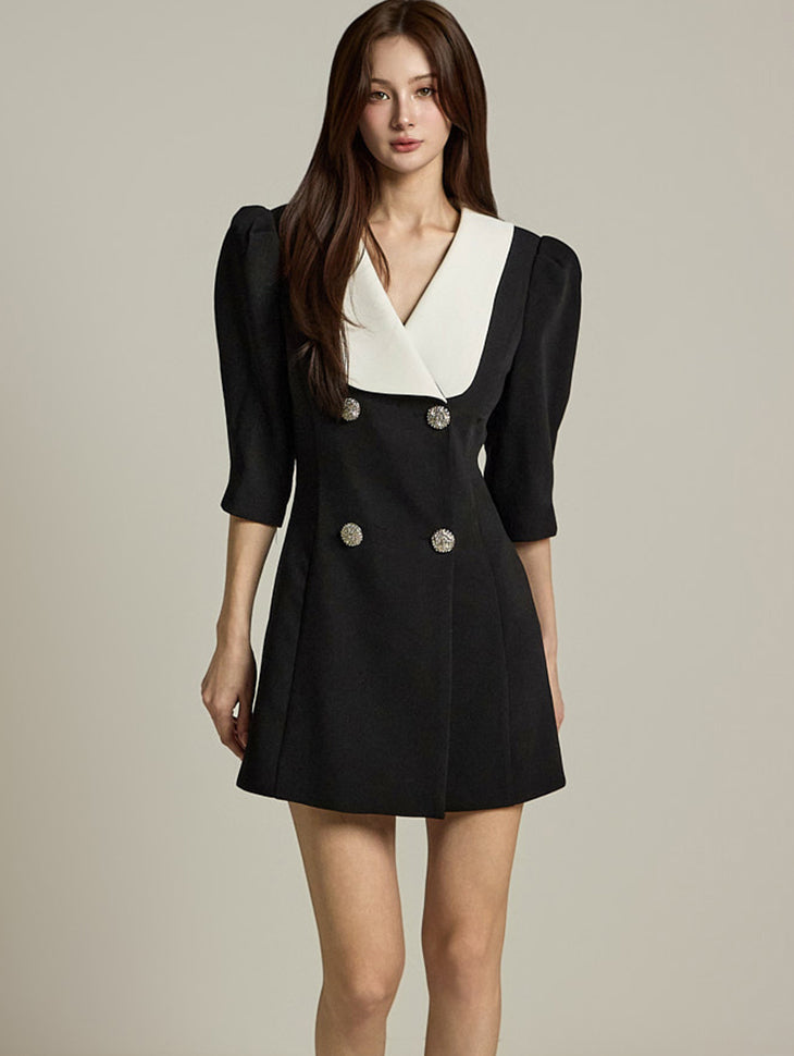 D4770 双纽扣迷你连衣裙