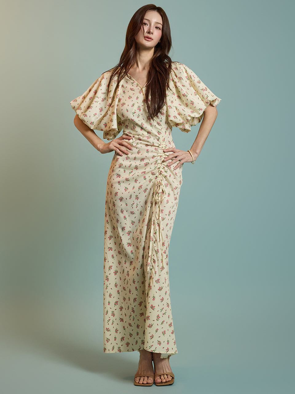 D5040 花朵褶皱连衣裙