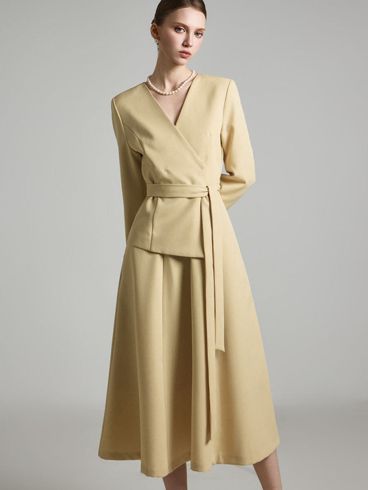 D5193 V领连衣裙(含腰带)