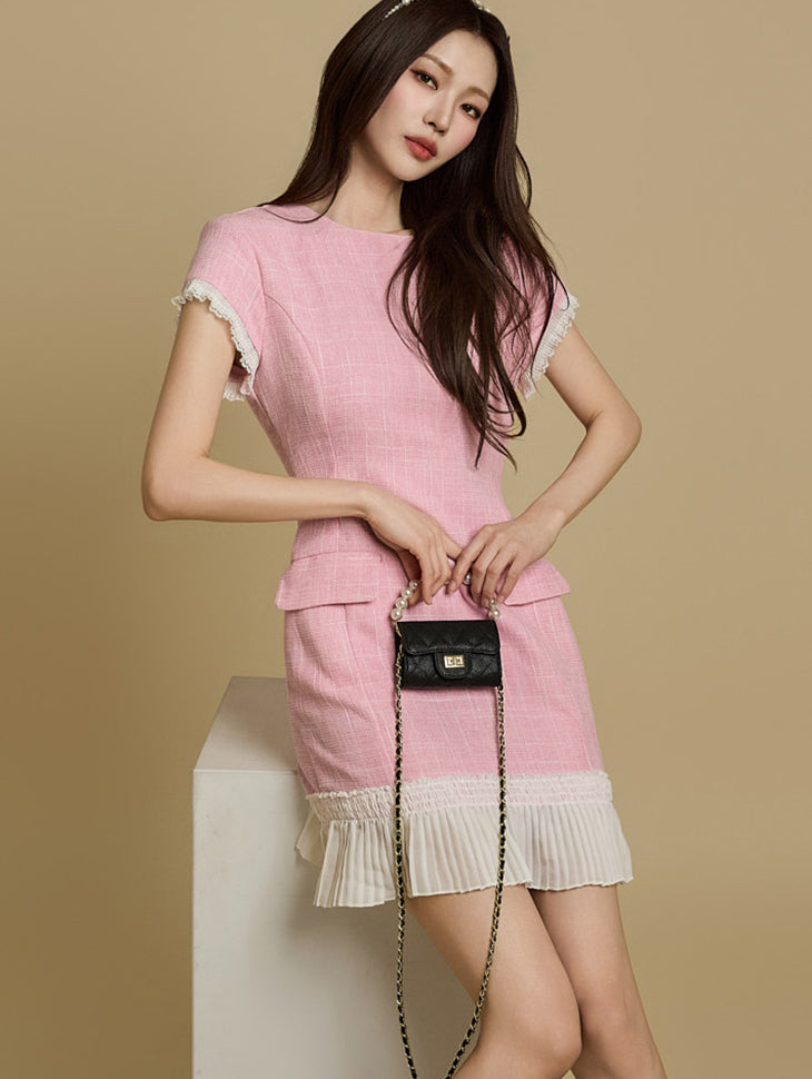 D5221 Tweed Frill Dress