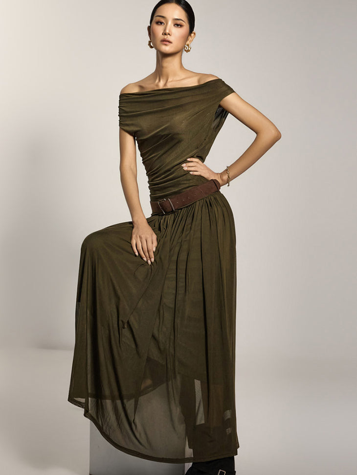 D5238 露肩连衣裙(配腰带)