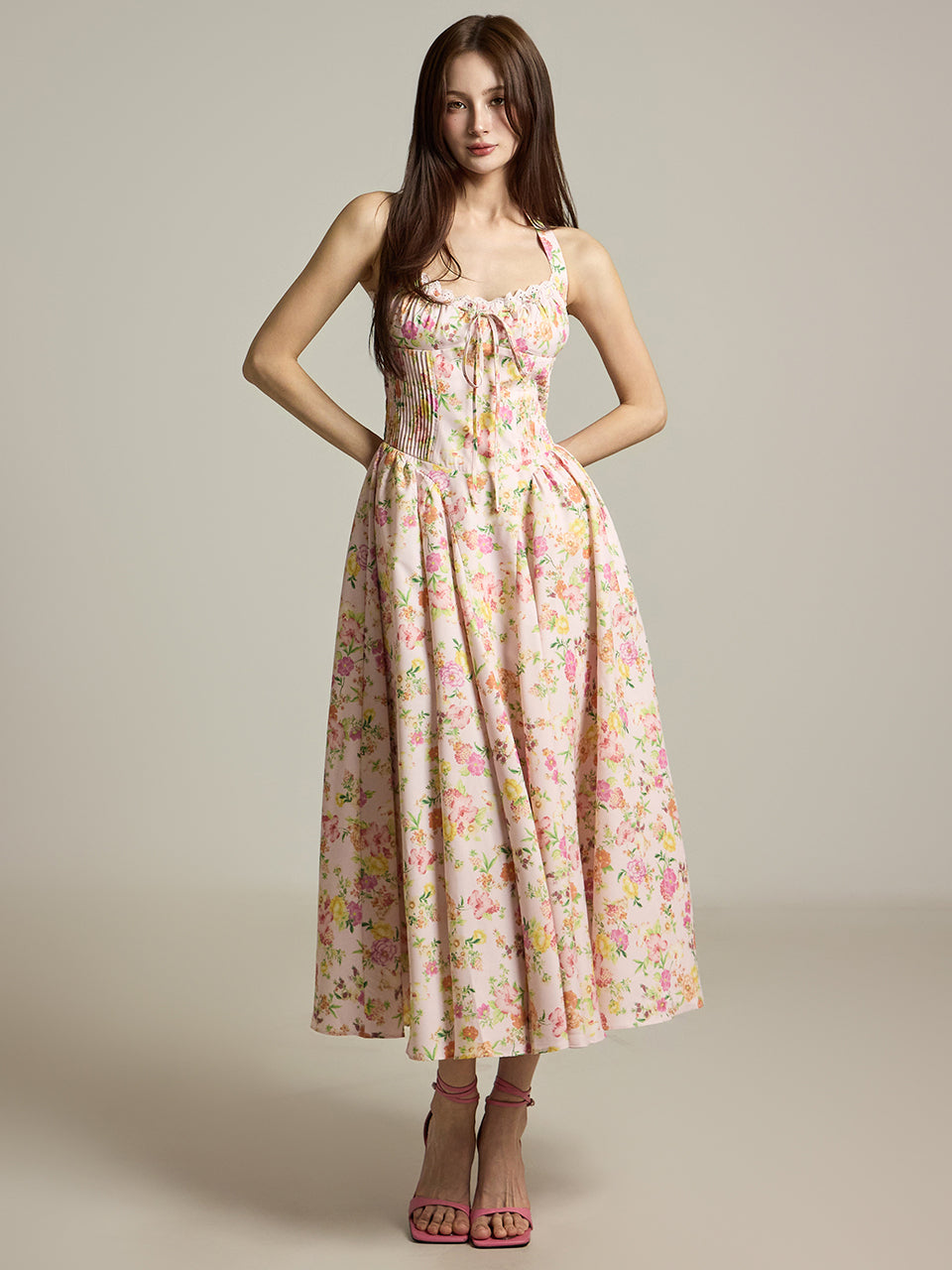 D5246 Flower Pattern Halterneck Dress