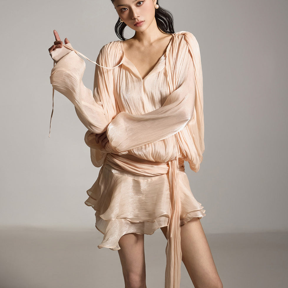 D5267 Glossy Shirring Dress