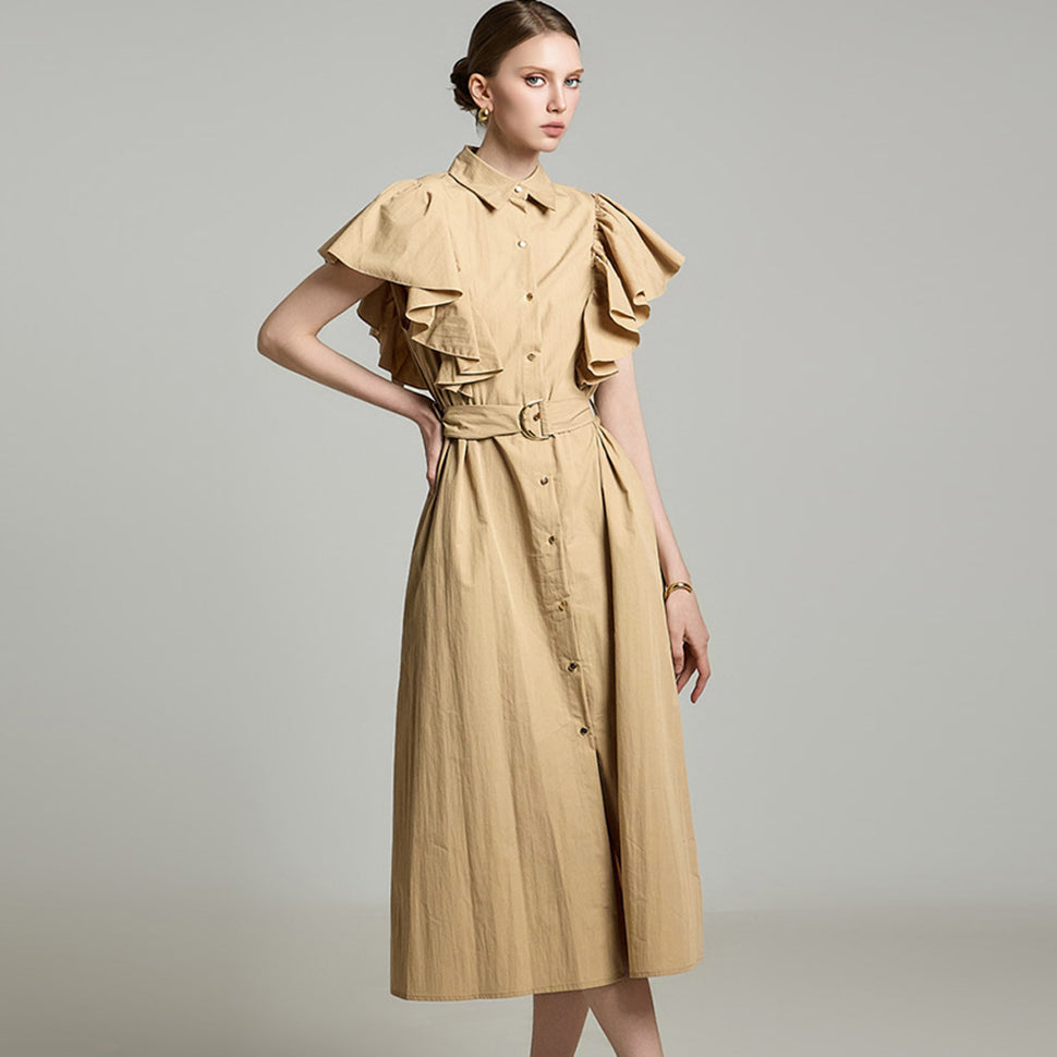 D5281 Frill Sleeve Dress with Belt