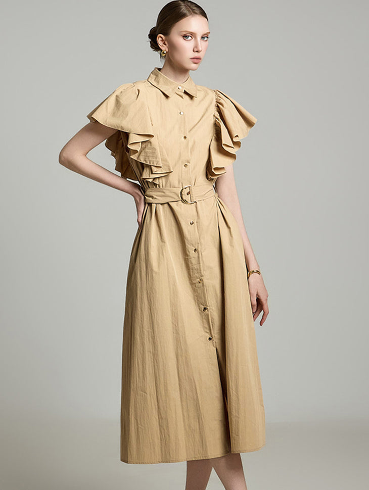 D5281 荷叶边袖连衣裙(配腰带)