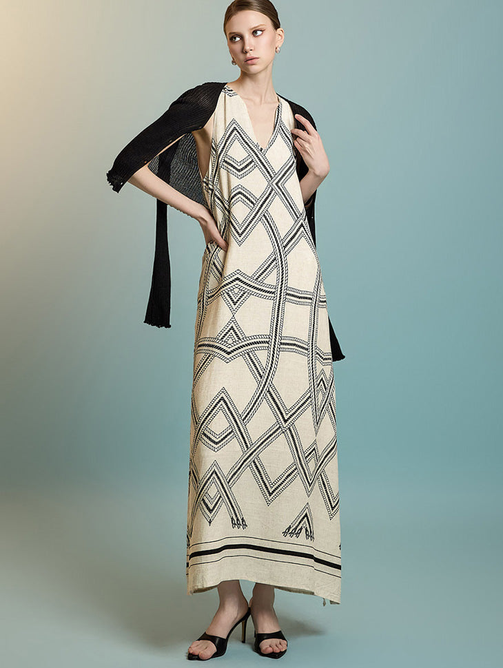 D5287 图案无袖连衣裙