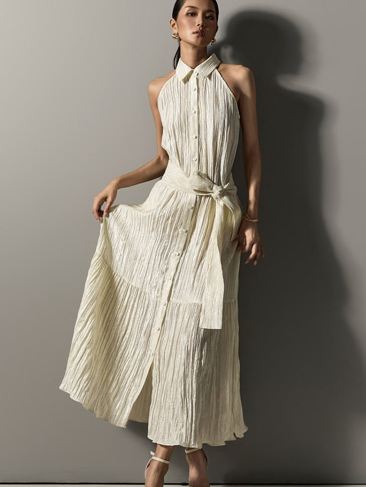 D5297 ストラップ付きプリーツドレス