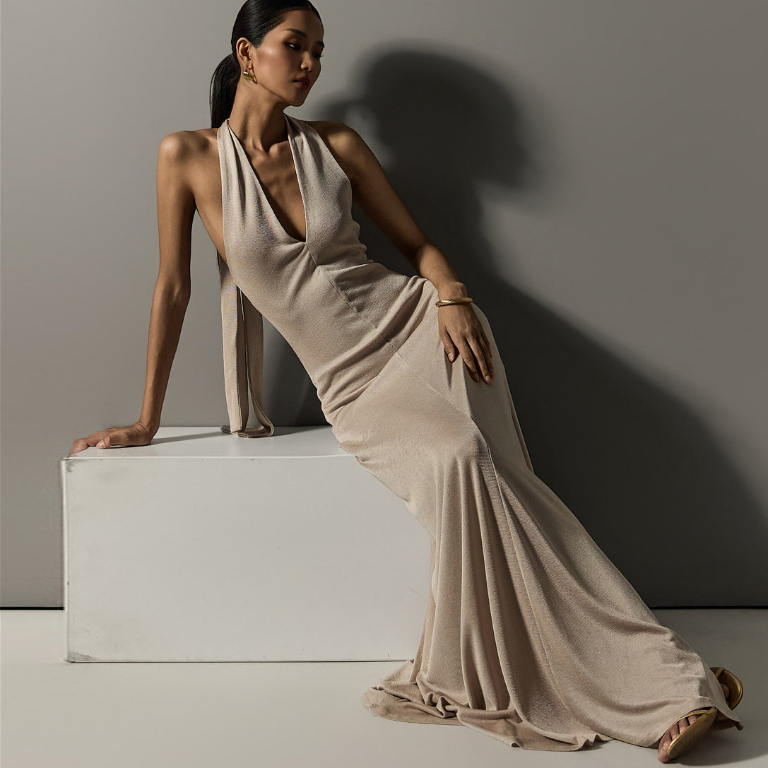 D5298 Halterneck Maxi Dress