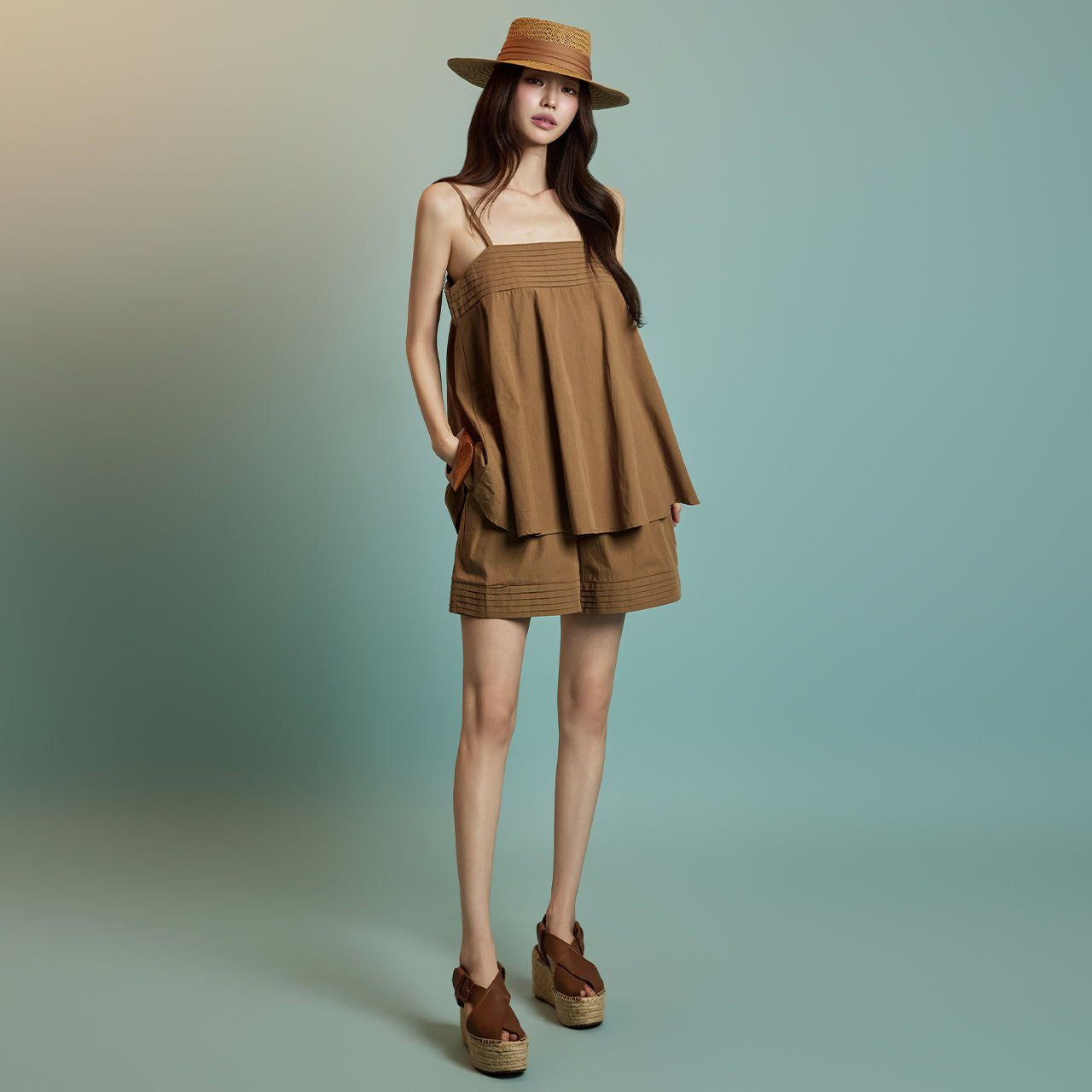 D5314 褶裥无袖两件套