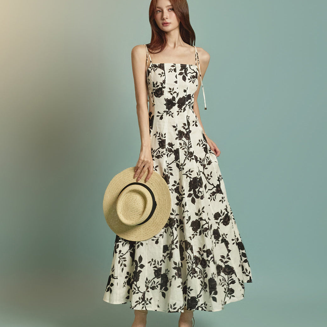 D5340 亚麻图案连衣裙