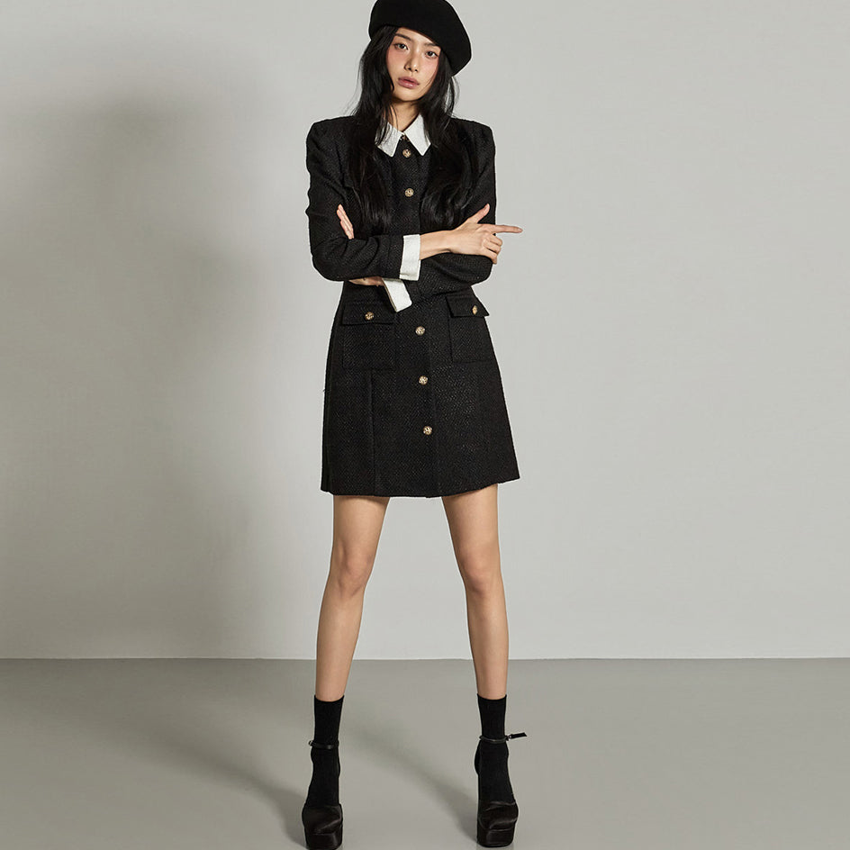 D5395 Tweed Collar Dress