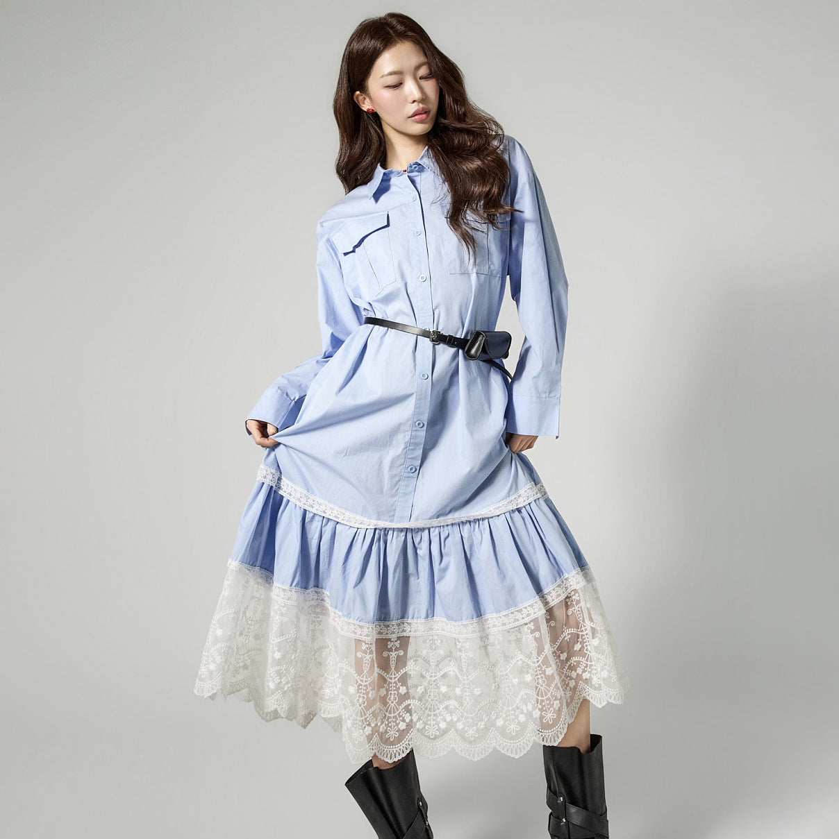 D5474 レースシャツドレス