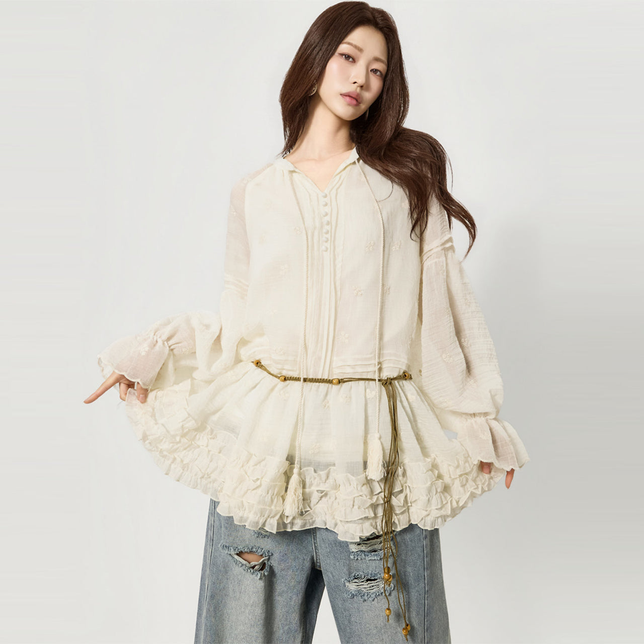 D5486 亚麻连衣裙带腰带