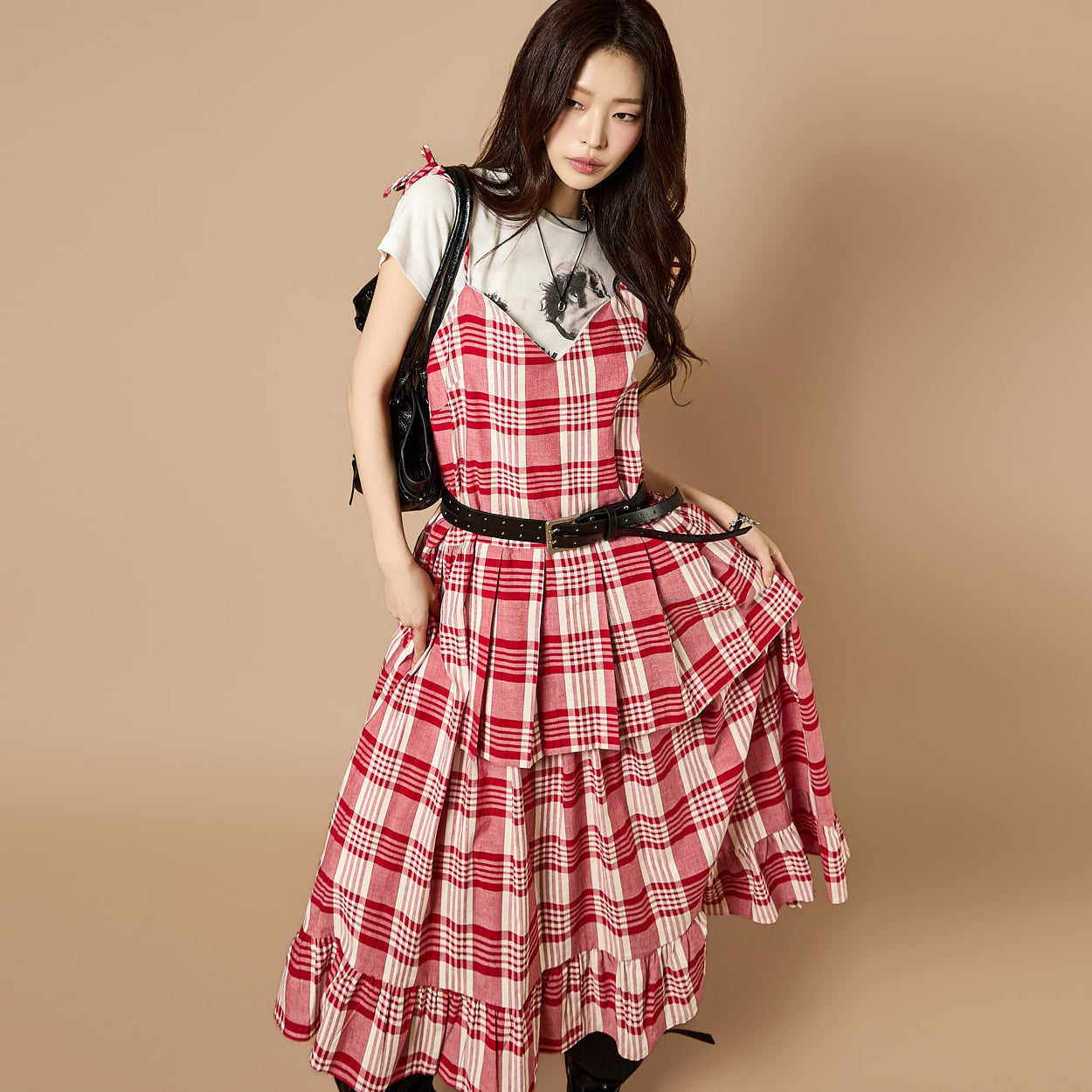 D5560 Check Tiered Dress