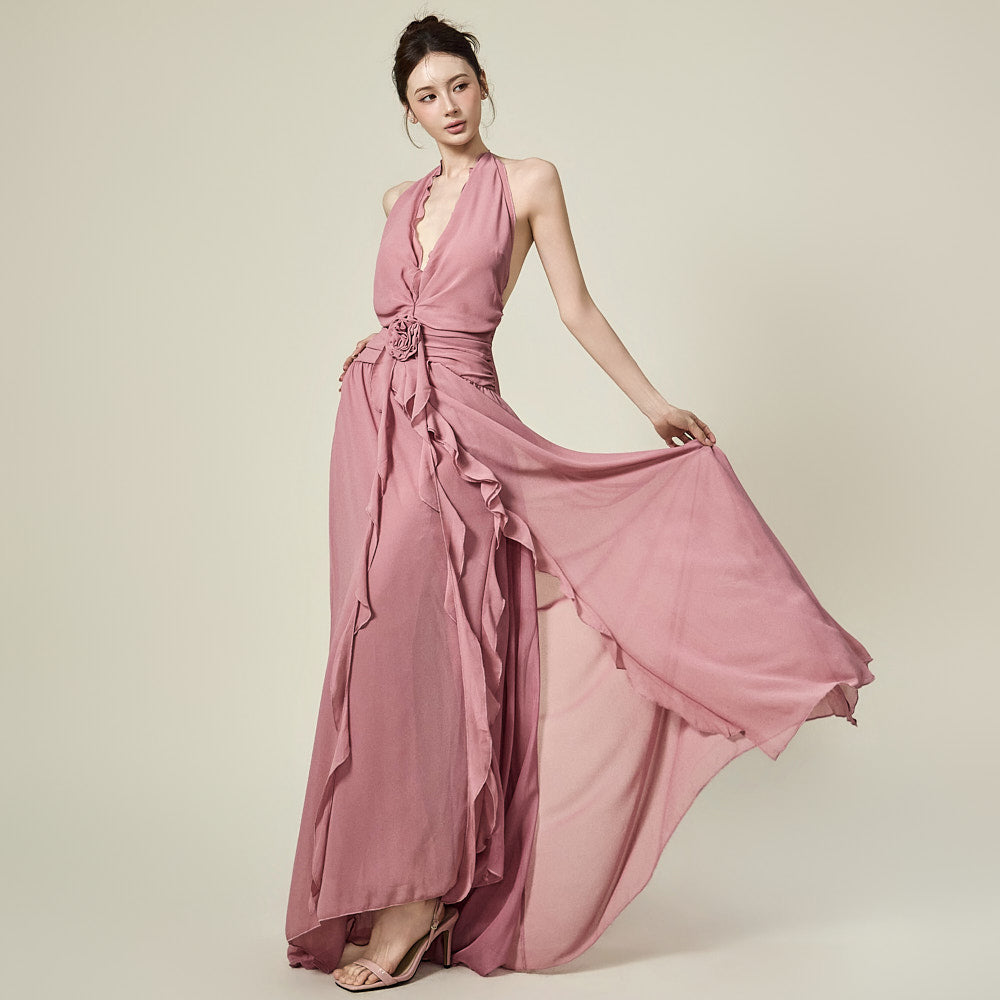 D5588 花柄背中開きドレス
