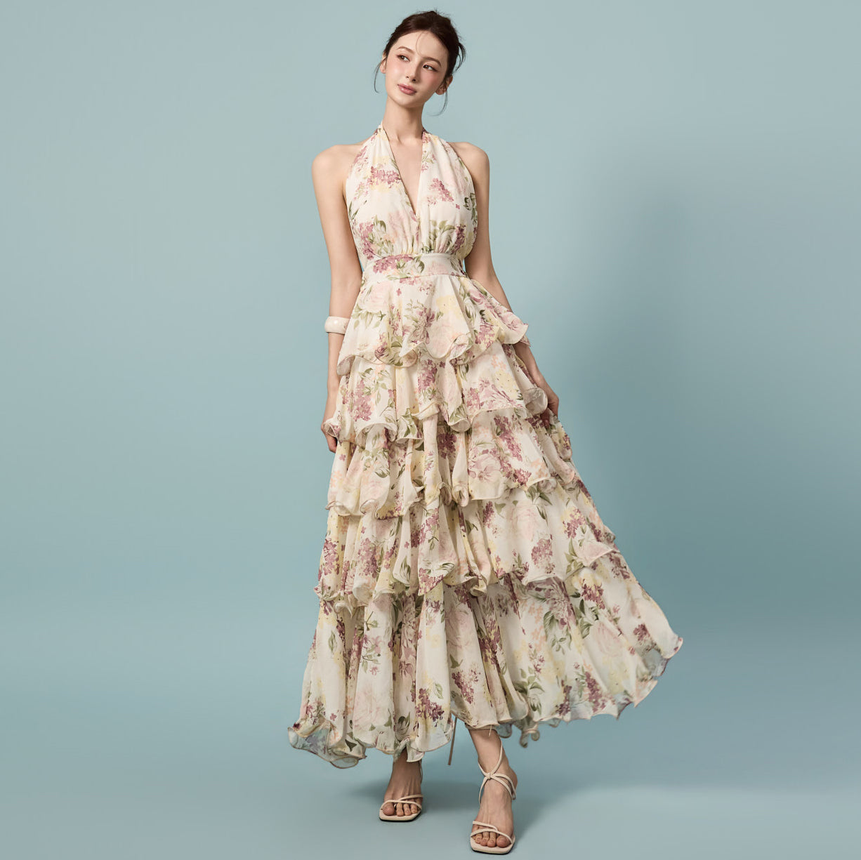 D5594 Floral Tiered Dress