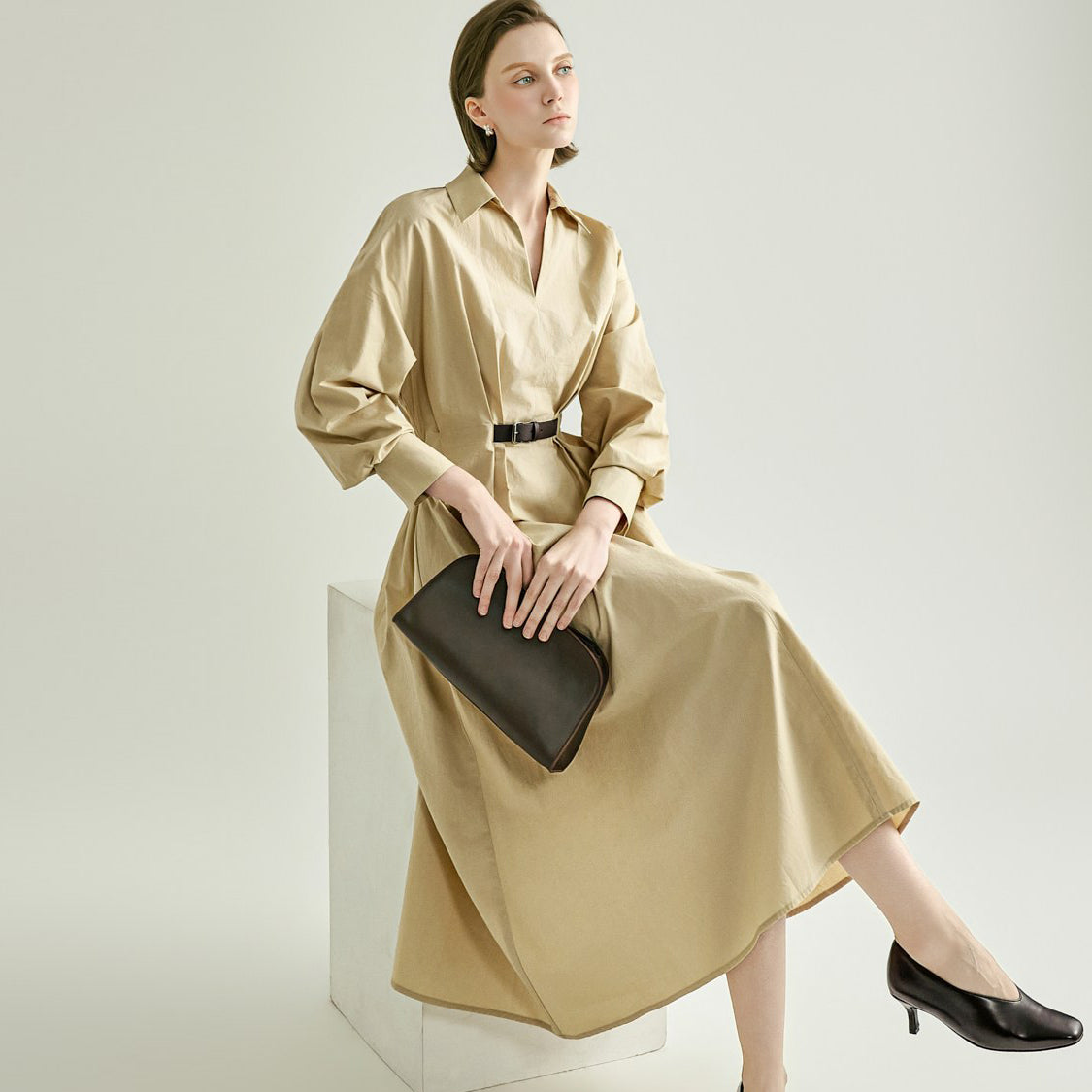 D5696 Belted Shirts Dress