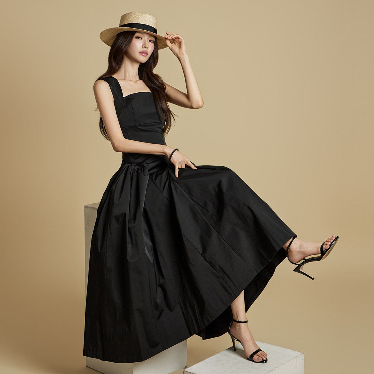 D9435 Shirring Sleeveless Dress
