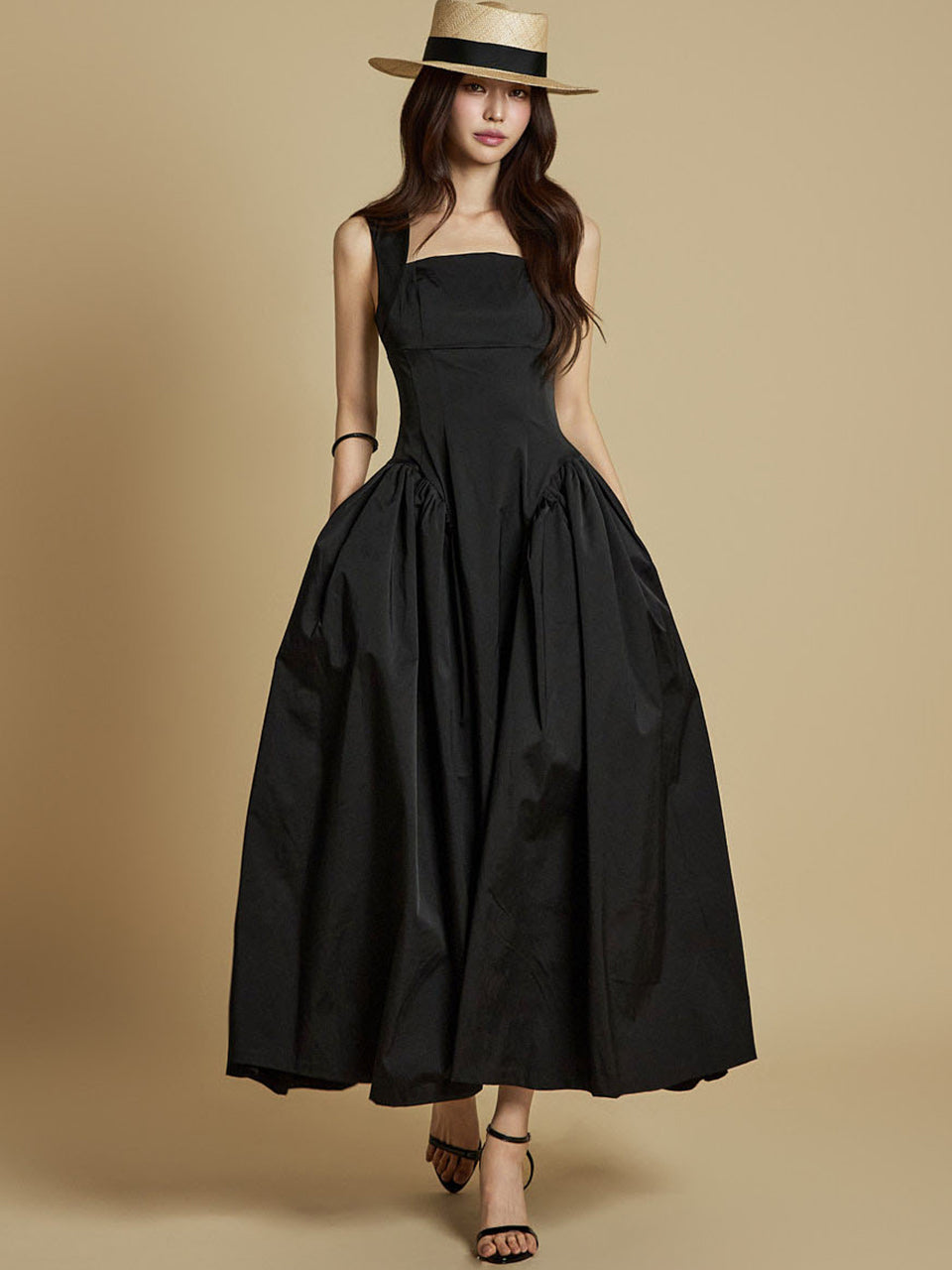 D9435 Shirring Sleeveless Dress