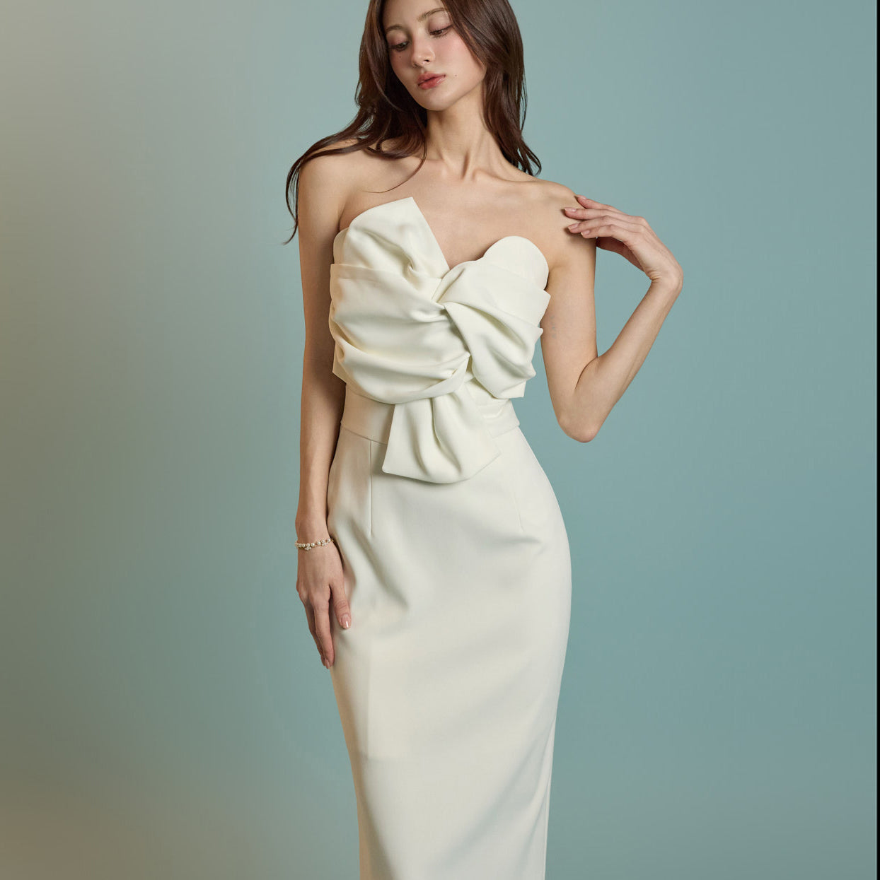 D9442 Ribbon Twist Tube Top Dress