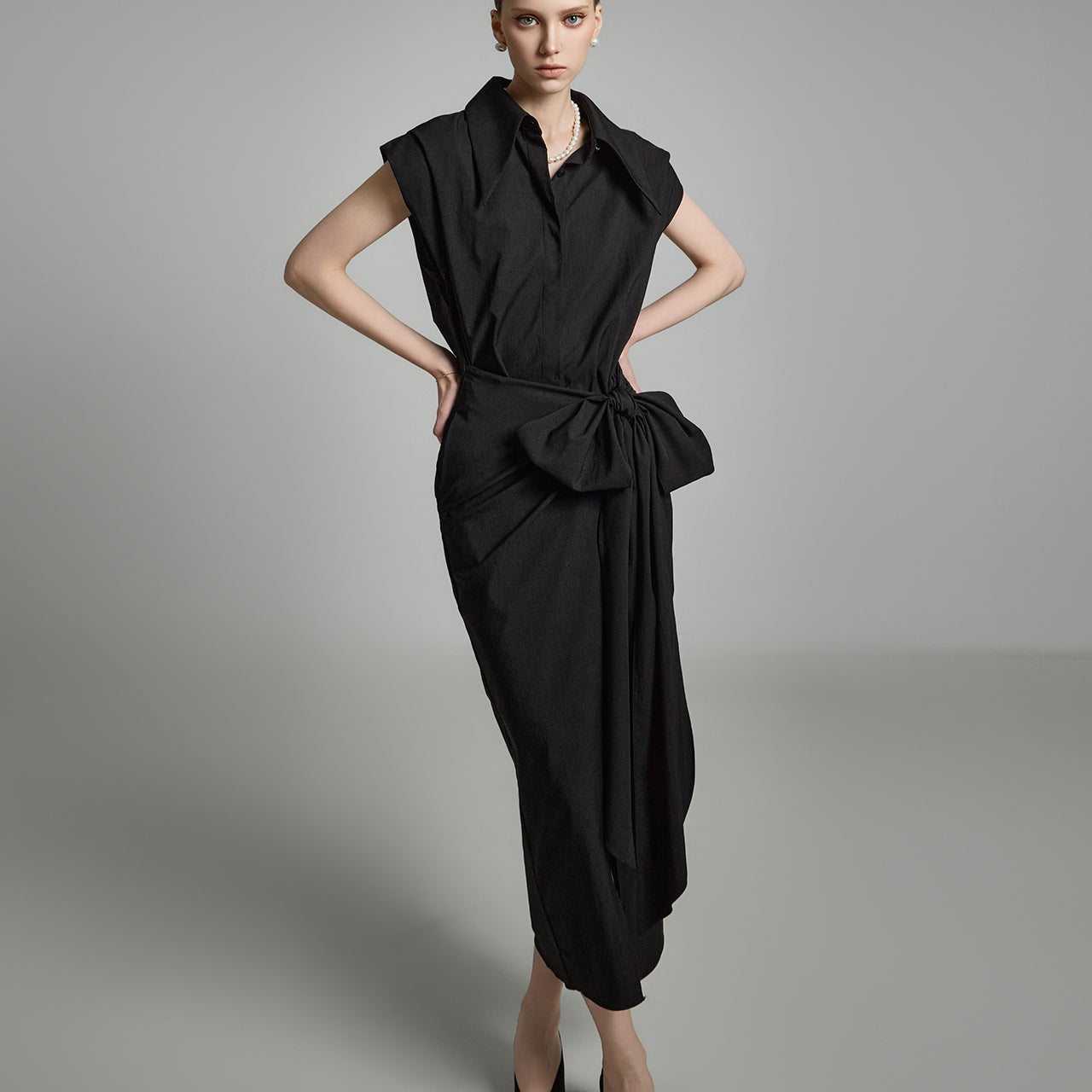 D9528 带肩带衬衫裙