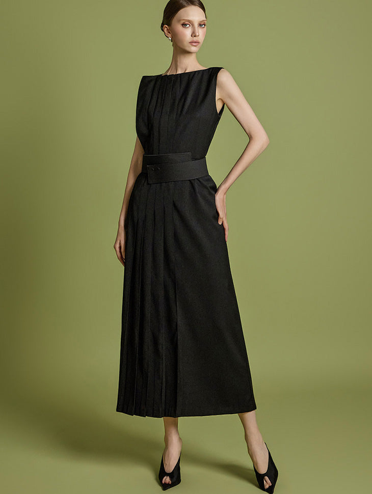 D9544 Pleats Dress with Belt