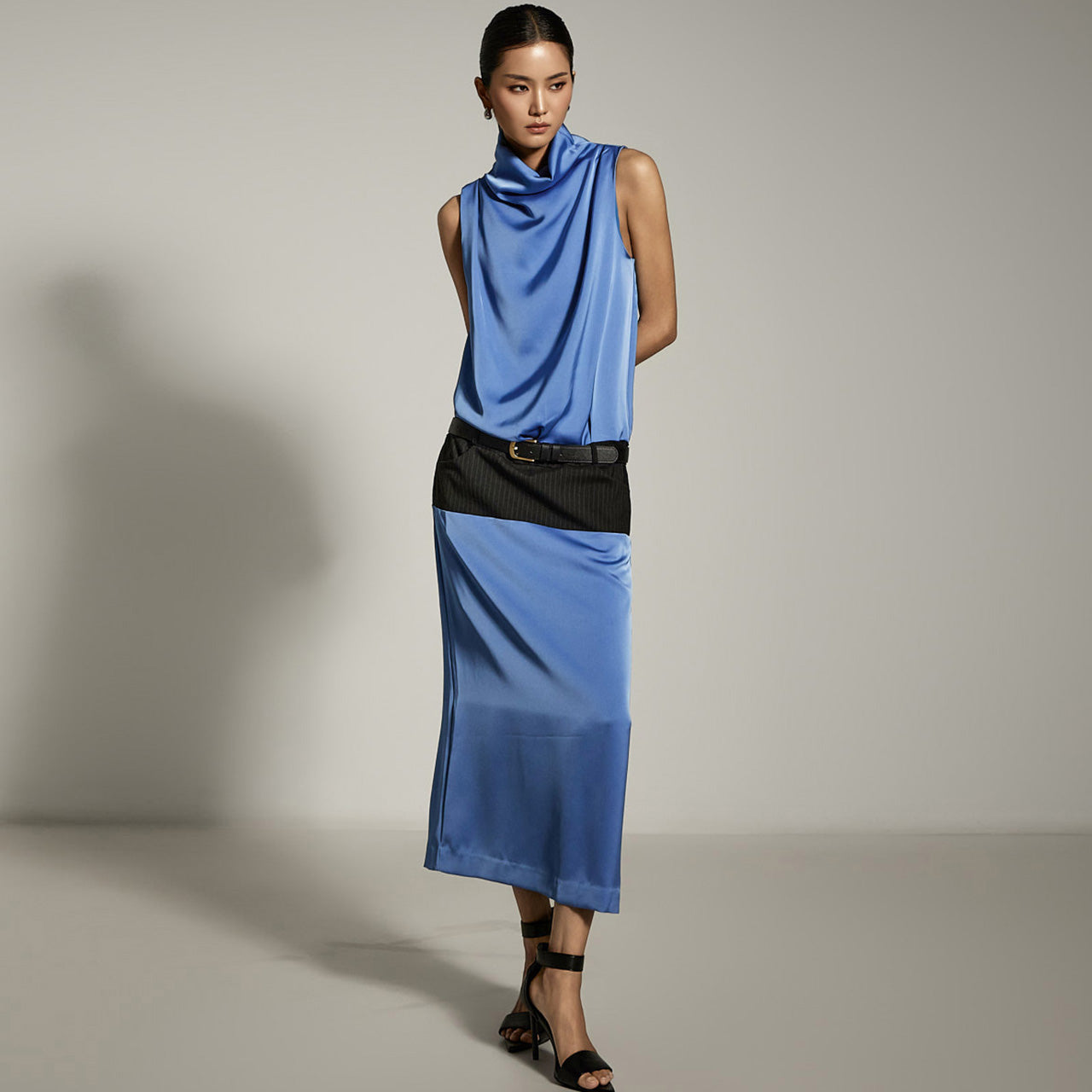 D9552 Satin Dress with Belt