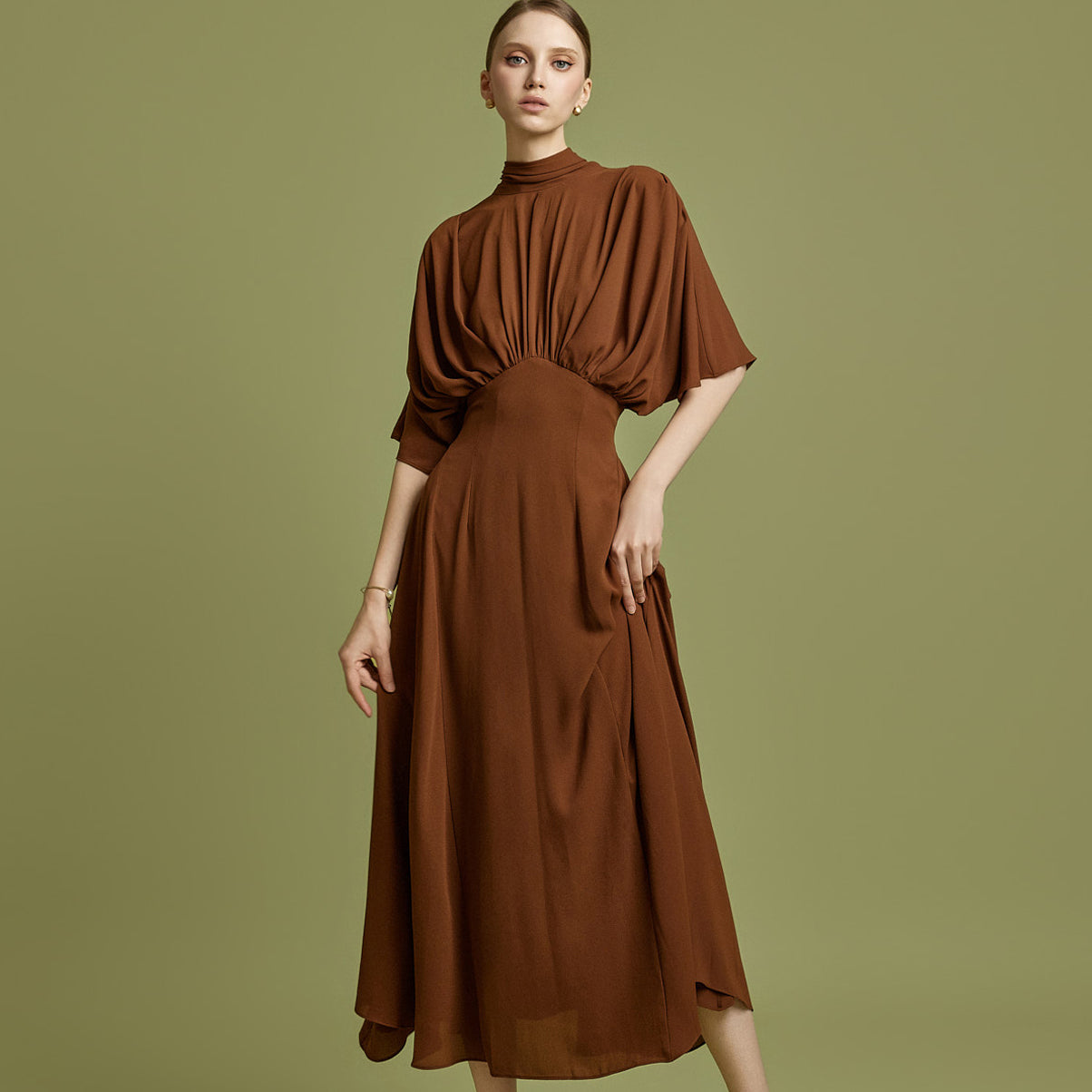 D9556 Shirring Dress with Scraf