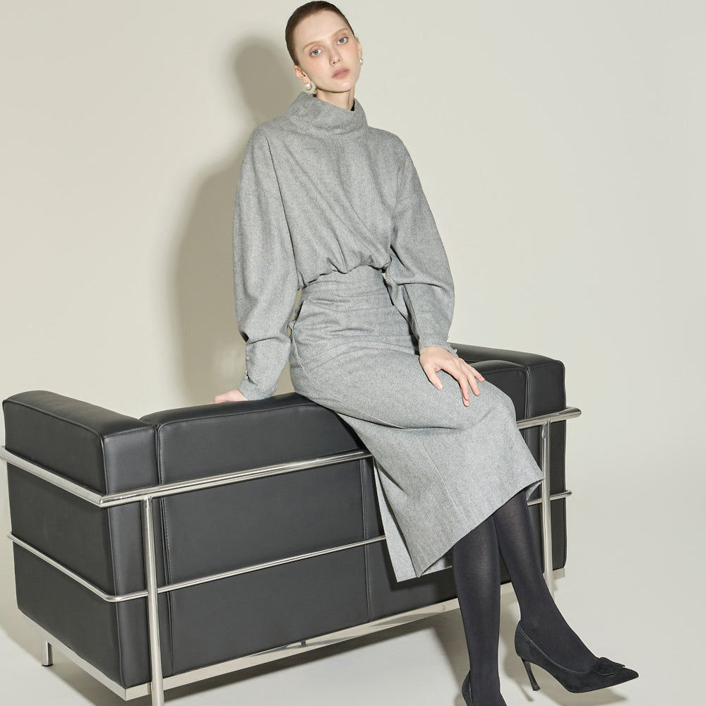 D9574 高领羊毛连衣裙