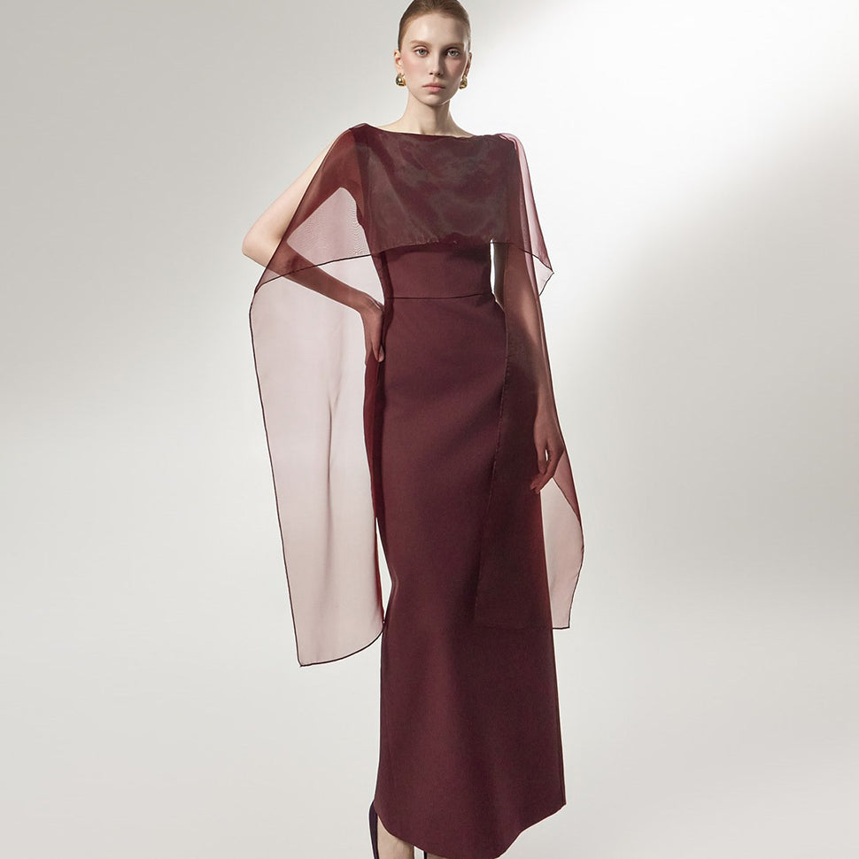 D9587 Chiffon Cape Maxi Dress