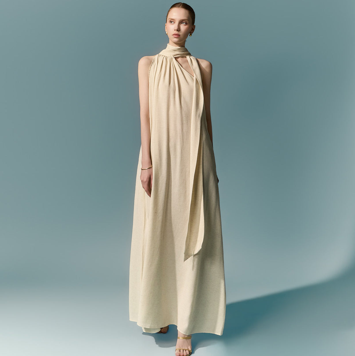 D9630 Scarf Halter Neck Dress