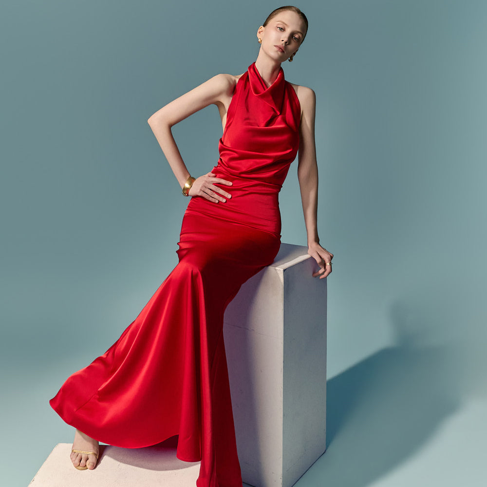 D9631 Satin Halter Dress