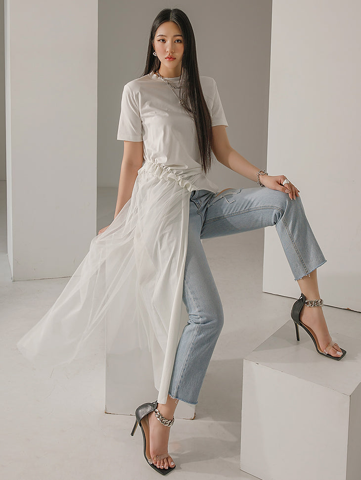 E2705 チュールトリミングトップ