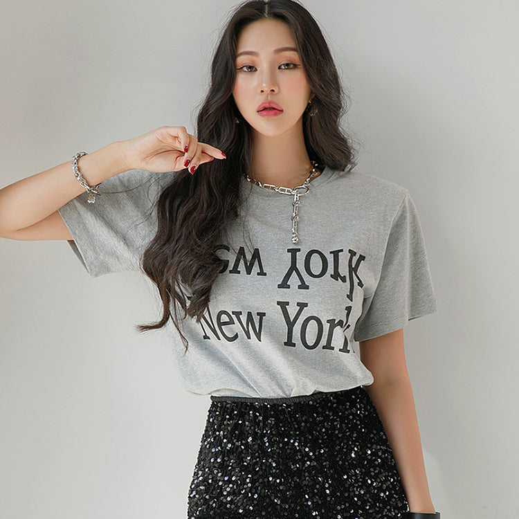 E2814 Printed Shoulder Pad T-Shirt