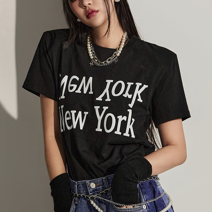 E2814 Printed Shoulder Pad T-Shirt