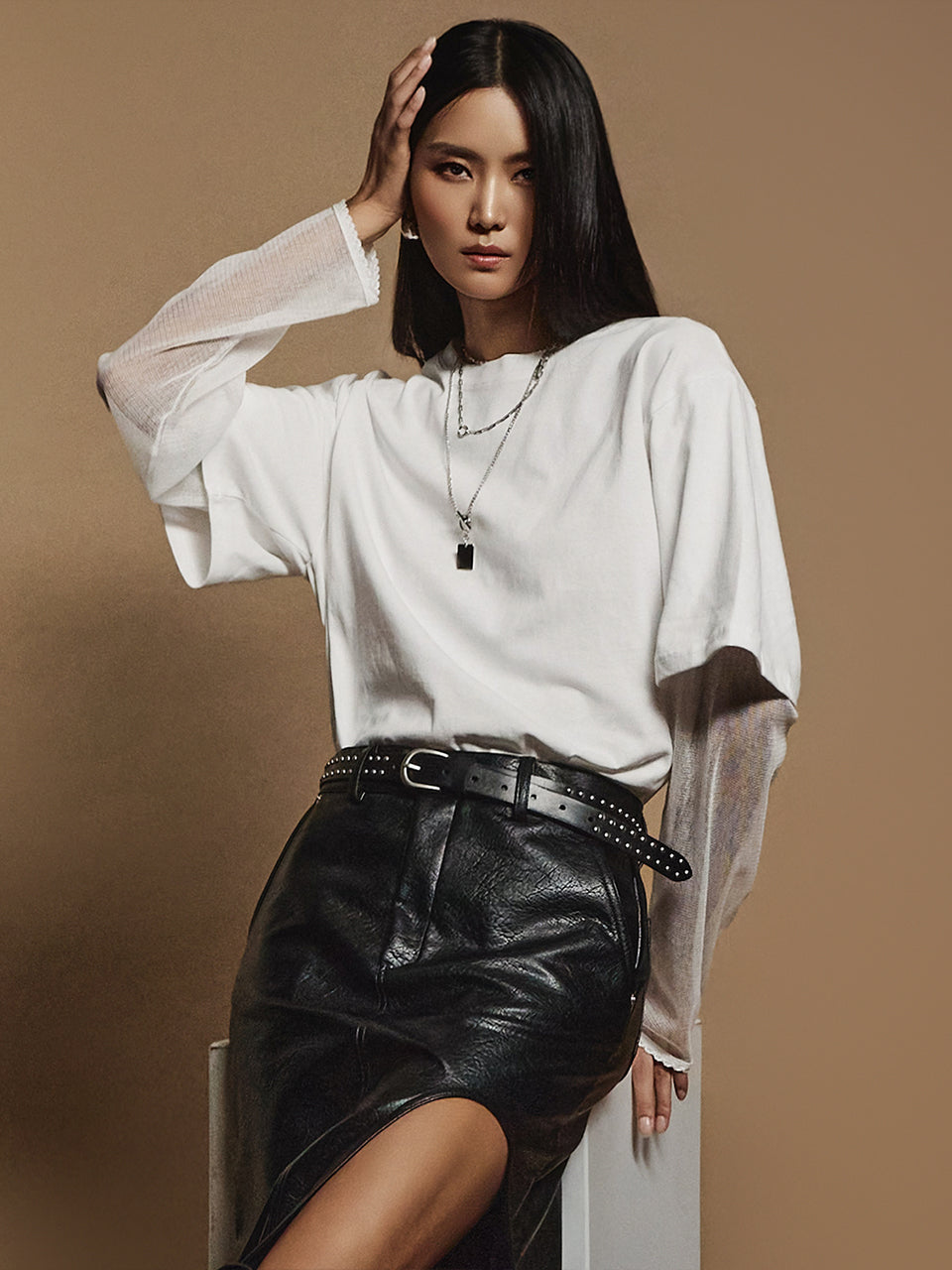 E3540 メッシュレイヤードトップ