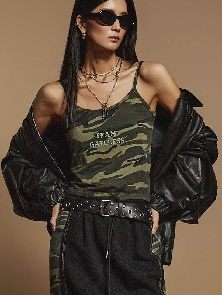 E3542 テキスト入りノースリーブトップ