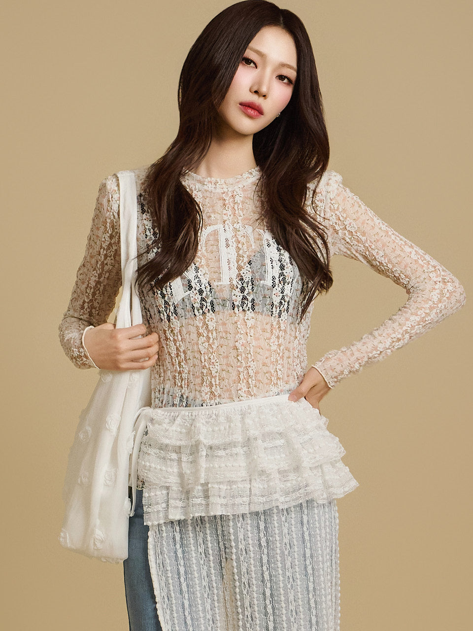 E3709 透视垫肩上衣