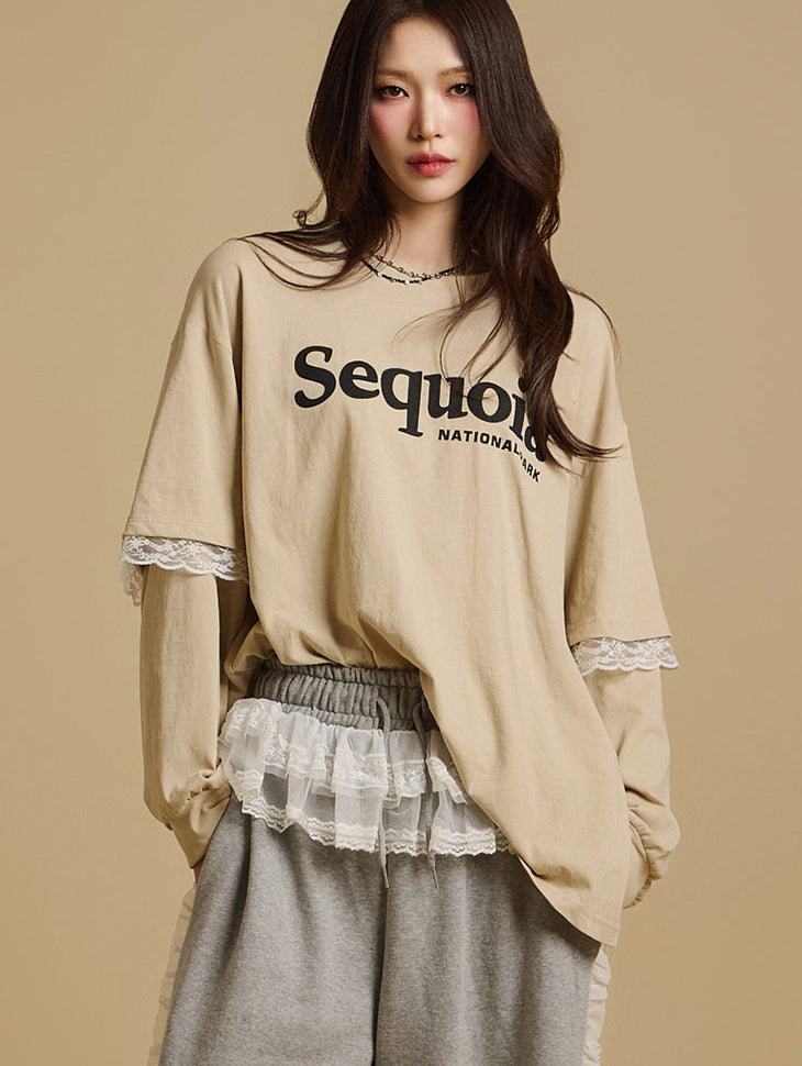 E3713 文字蕾丝T恤