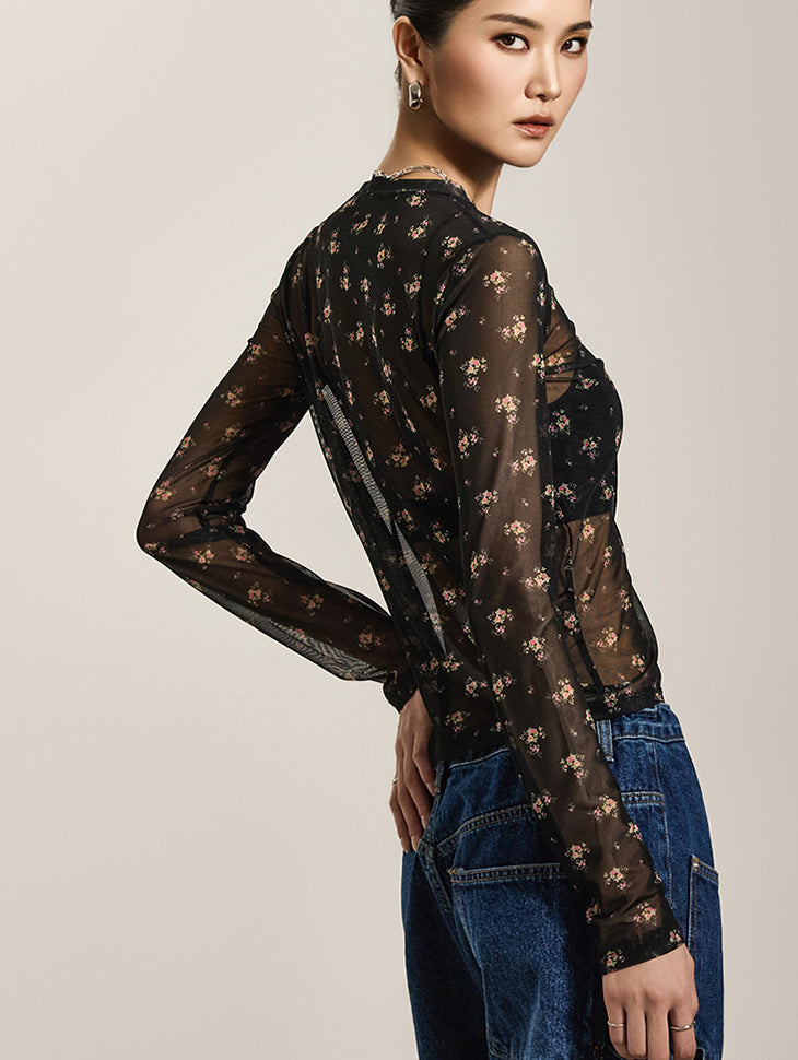 E3716 花卉透视上衣